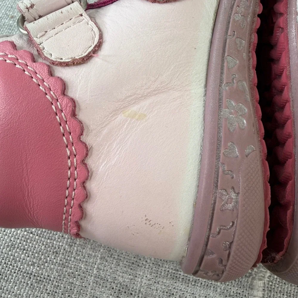 Bartek Girls Leather Boots Ankle Shoes Size 21 Pink Hearts Toddler US Size 5-5.5
